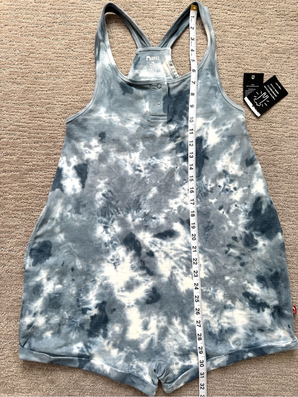 RAGS Adult Shorts Romper in Blue/White Tie Dye Snapless One Piece Women XS NWT - Picture 13 of 16